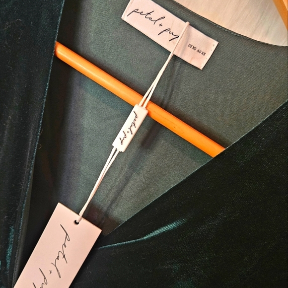 Petal & Pup Lisse Twist Front Long Sleeve Velvet Midi Dress - Emerald - Picture 14 of 15